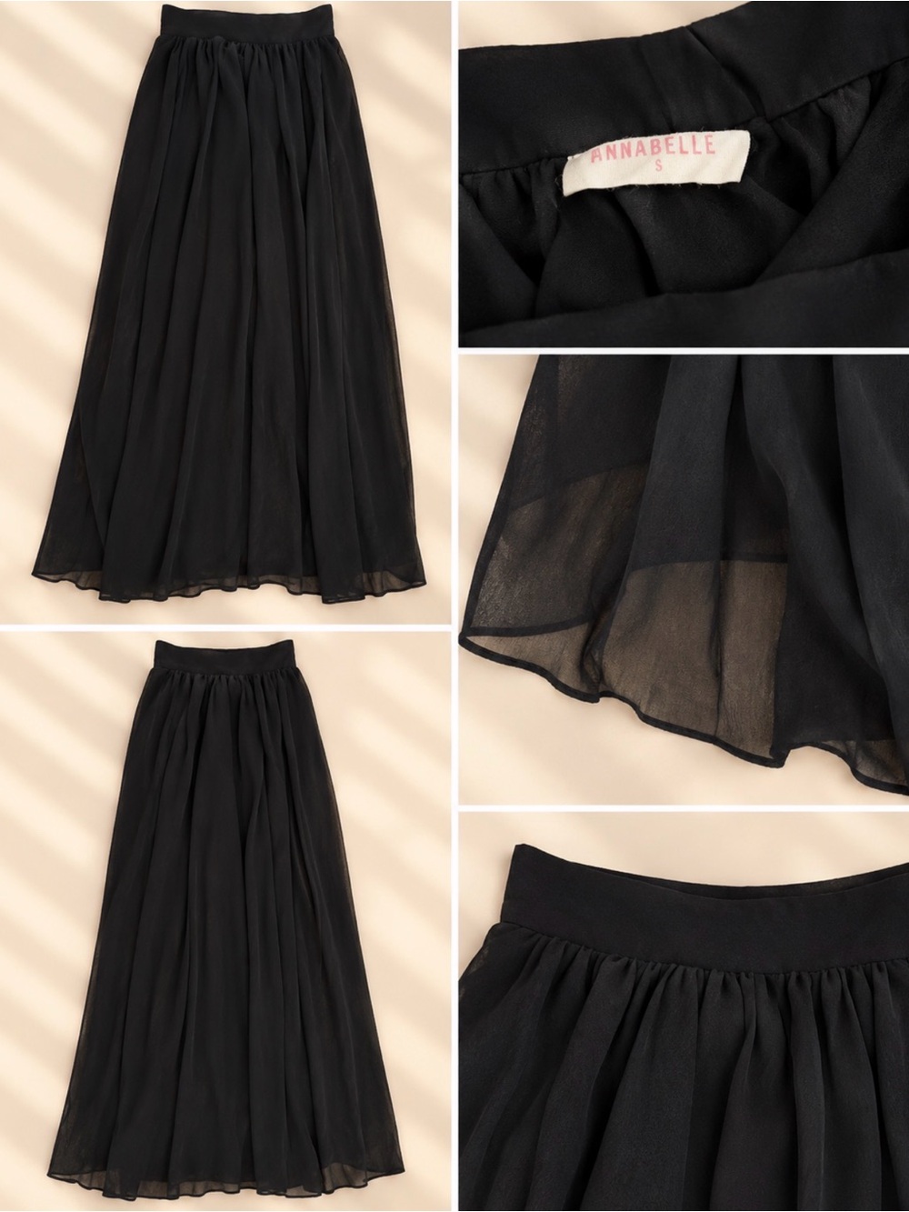 Annabelle Black Maxi Chiffon Skirt with Elastic Waist